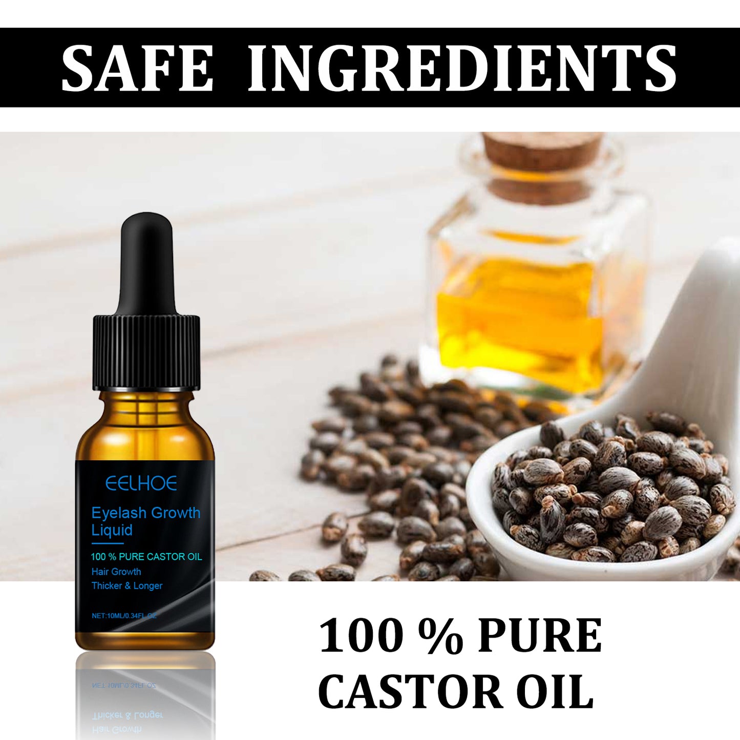 EELHOE Castor Oil Mascara Daily Natural Eyelash Curl & Curl Beauty Gentle Moisturizing Treatment